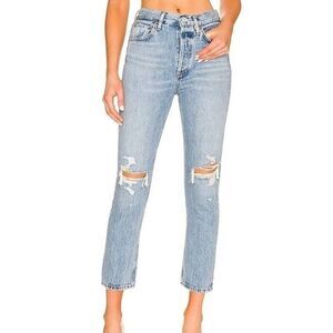 AGOLDE Riley High Rise Straight Crop Jeans Women's 28 Button Fly Distressed